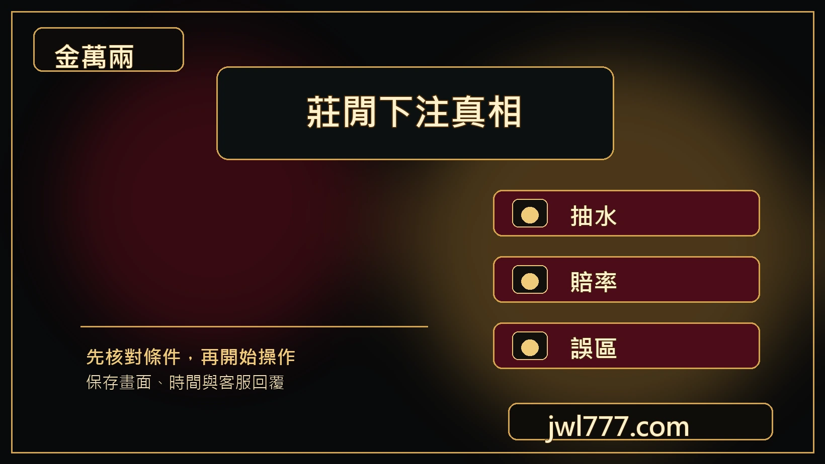 金萬兩莊閒下注真相主視覺