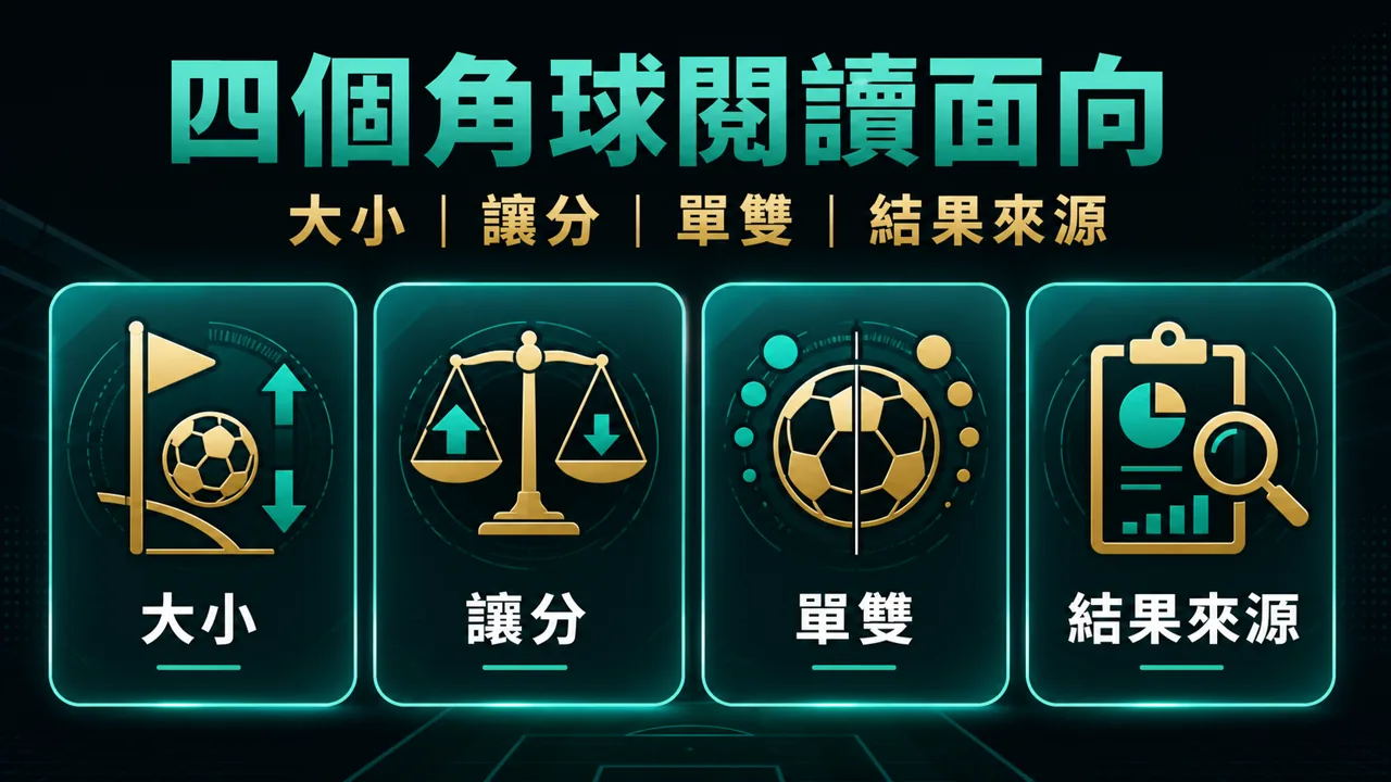 足球角球大小、讓分、單雙與單隊市場比較資訊圖